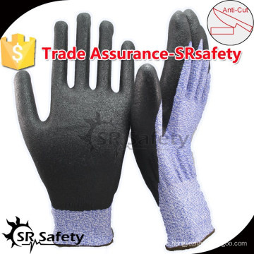 SRSAFETY de calibre 18 púrpura PU tejidos guantes resistentes a la corte de la Palma, guantes de trabajo de seguridad / guantes de mano resistentes al corte